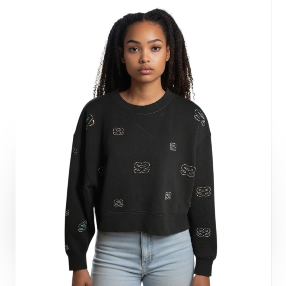 Sandro Womens Luxury Black Crewneck Sequin Detail Cropped Pullover Size 0